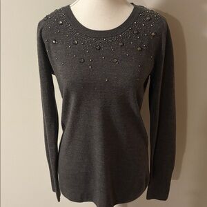 Dressbarn Charcoal Beaded Embellished Sweater. Size Medium